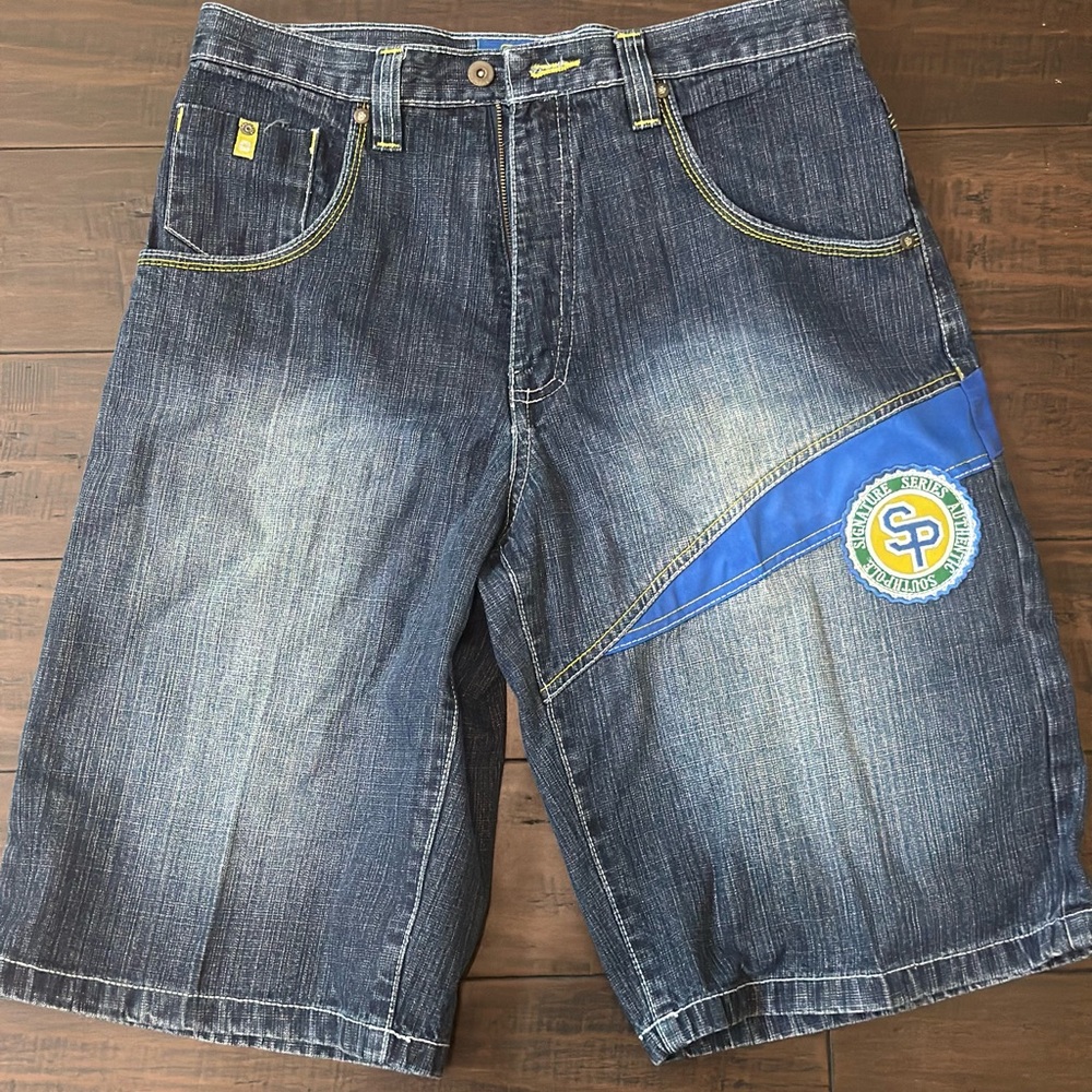 South Pole Blue Jean Shorts with Logo Patch